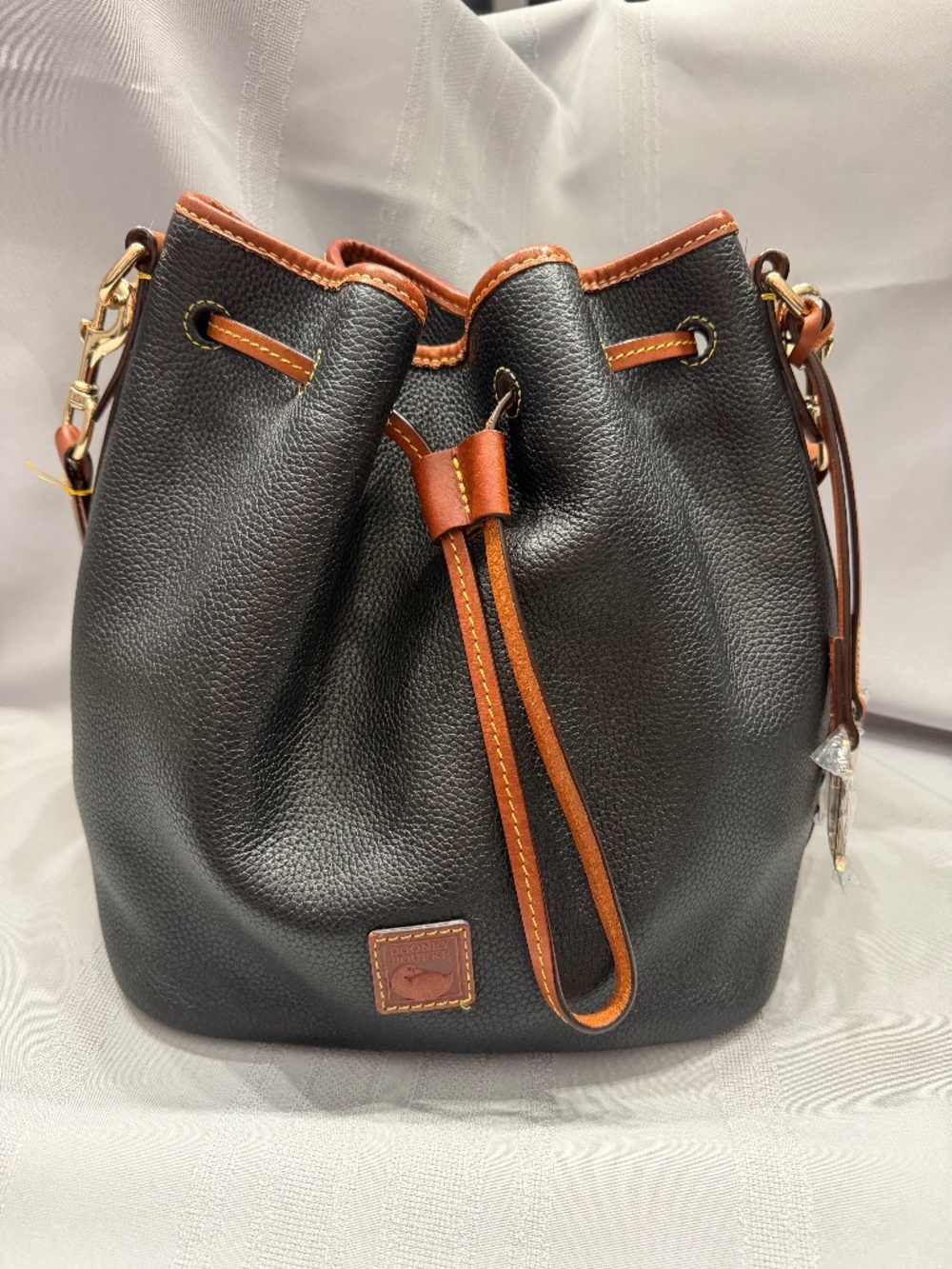 Dooney & Bourke Black Pebbled Leather Drawstring Bag